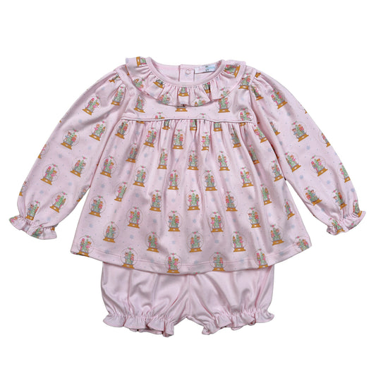XSN-320 Pink Christmas Snow Globes Pima Bloomers set