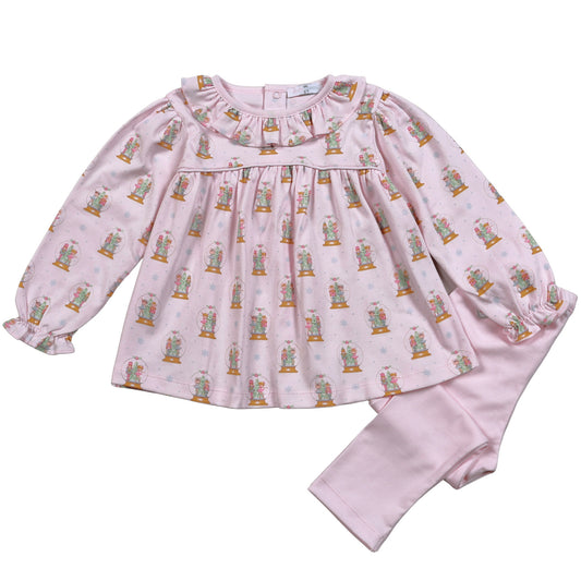 XSN-220 Pink Christmas Snow Globes Pima pants set