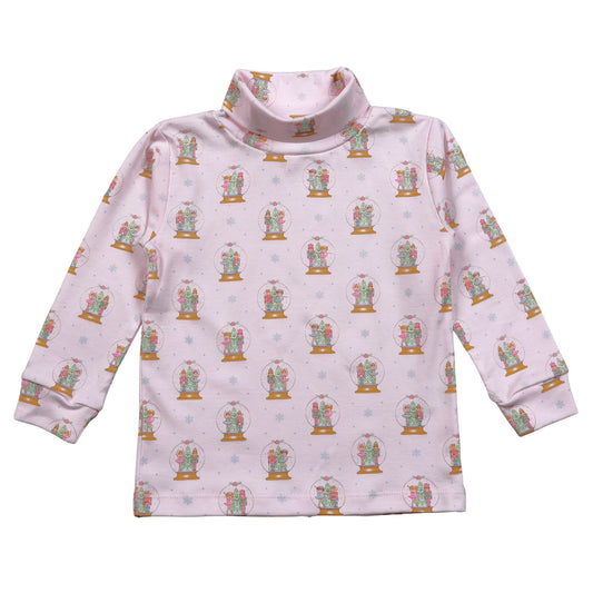 XSN-410 Pink Christmas Snow Globes Pima Turtleneck