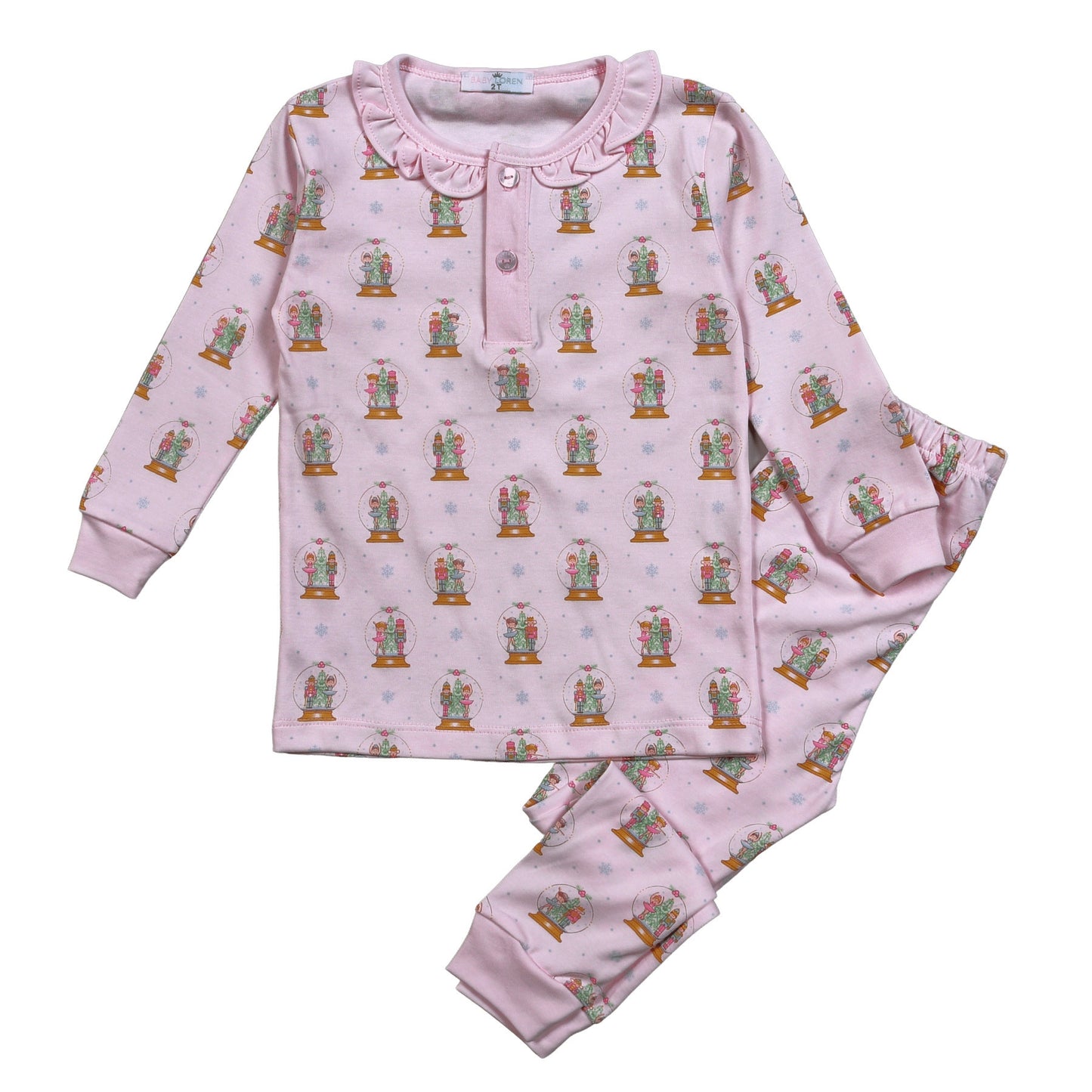 XSN-199 Pink Christmas Snow Globes Pima Two Pcs Loungewear