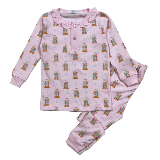 XSN-199 Pink Christmas Snow Globes Pima Two Pcs Loungewear