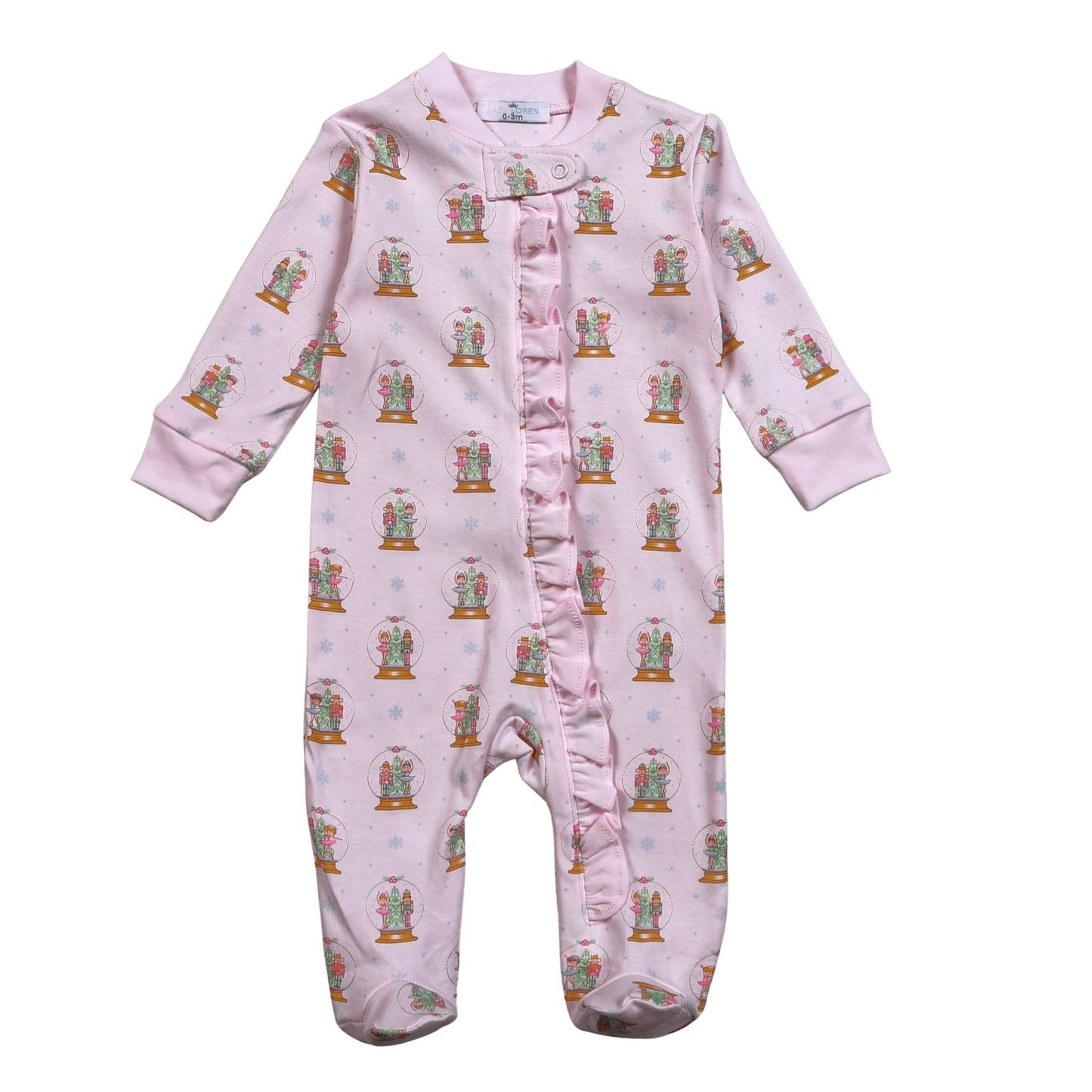 XSN-399 Pink Christmas Snow Globes Pima Zipper Footie