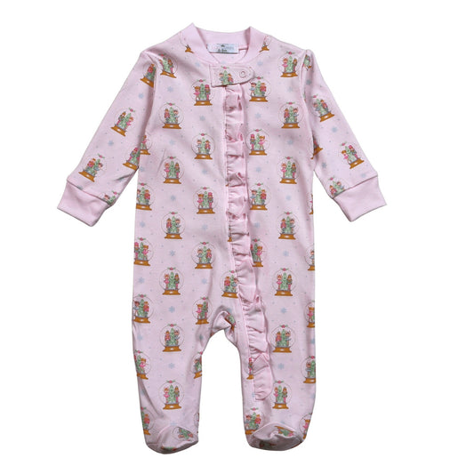 XSN-399 Pink Christmas Snow Globes Pima Zipper Footie