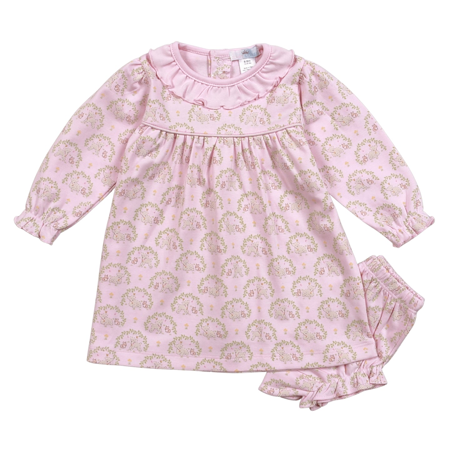BSH-340 Pink Baby Sheeps Pima Hand  Dress with diaper cover