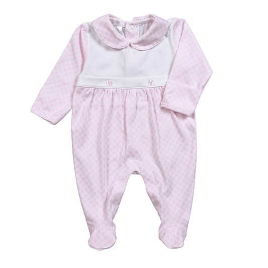PDS-214 Pink Plaid Two button Pima Footie