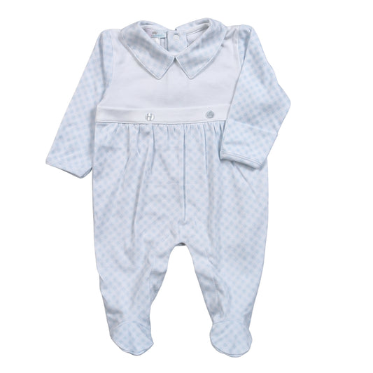 PDS-314 Blue Plaid Two button Pima Footie