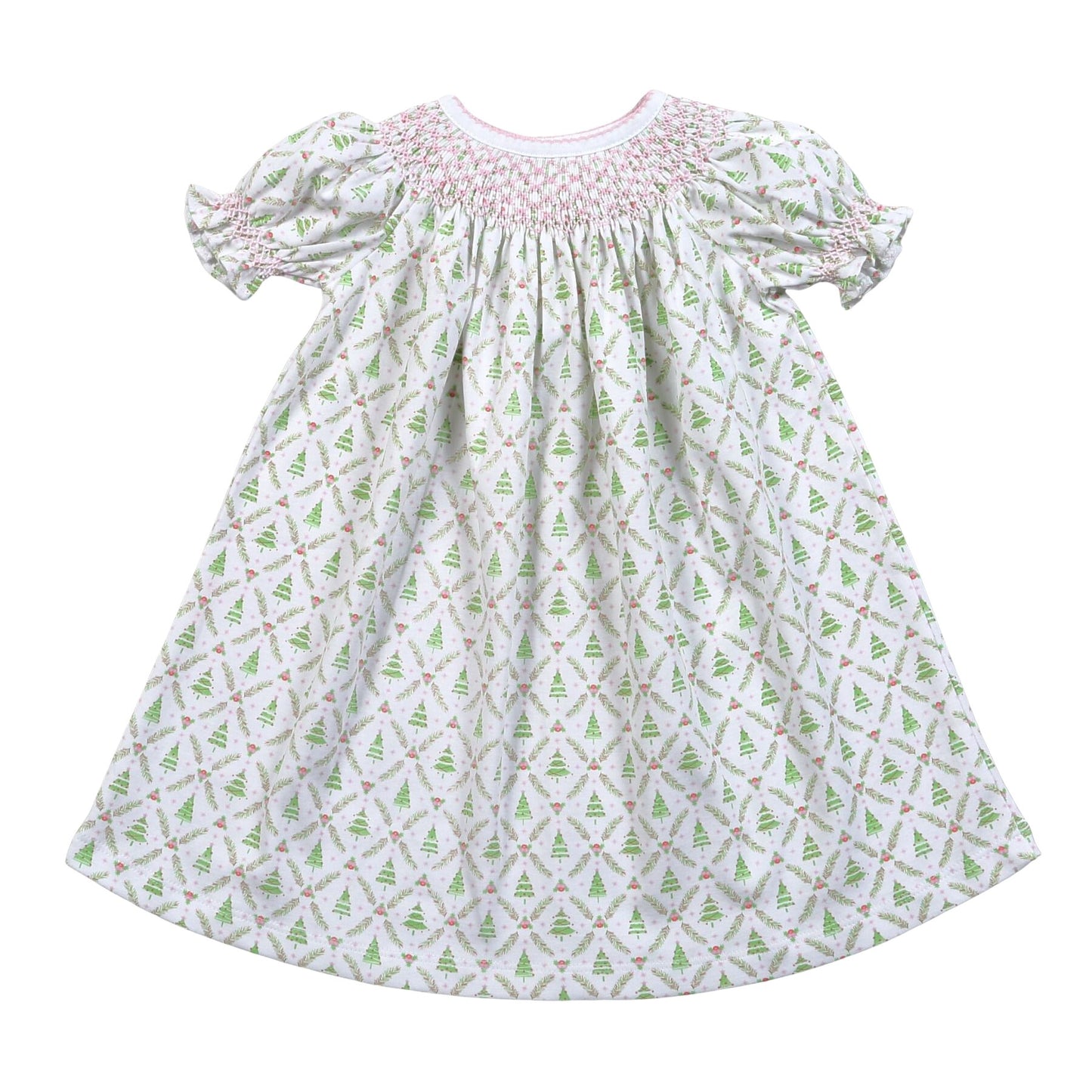 HAND SMOCKED CHRISTMAS TREES BISHOP DRESS