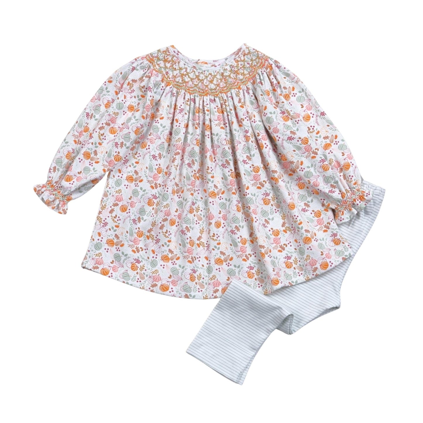 PSN-520 Pumpkin Season Hand Smocked Pima pants set
