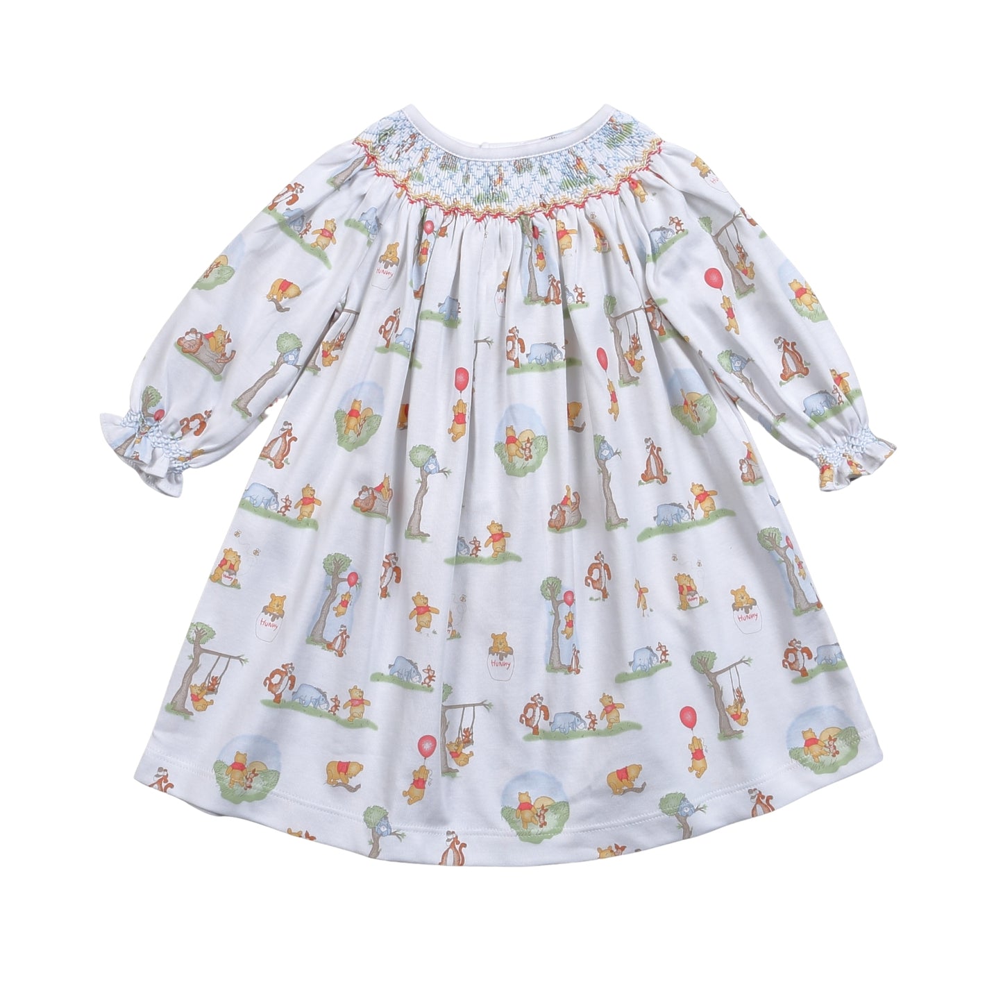 POO-540 Pooh and friends Pima Hand Smocked Bishop Dress