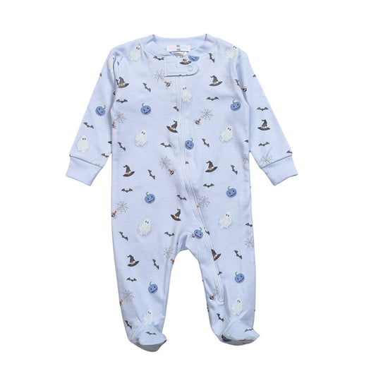 HLW-399 Halloween in Blue Pima Zipper Footie