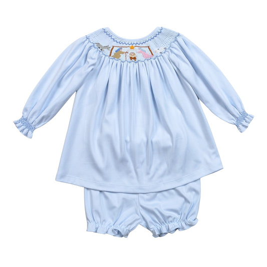 XMS-320 Nativity Hand Smocked Pima bloomers set
