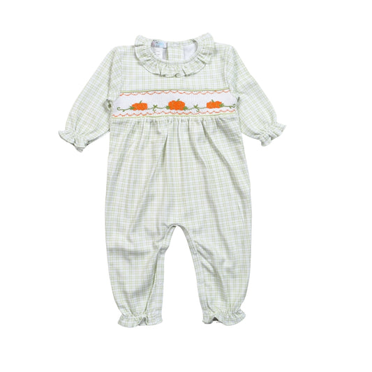 AUT-334 Pumpkins Hand Smocked Pima Hand Smocked Romper