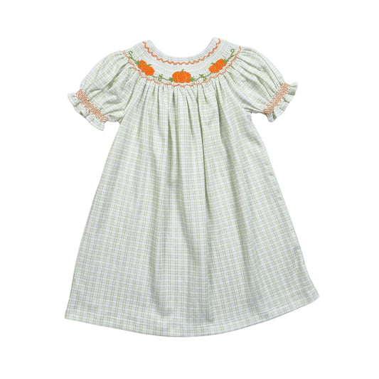 AUT-340 Pumpkins Hand Smocked Pima Hand Smocked Bishop Dress