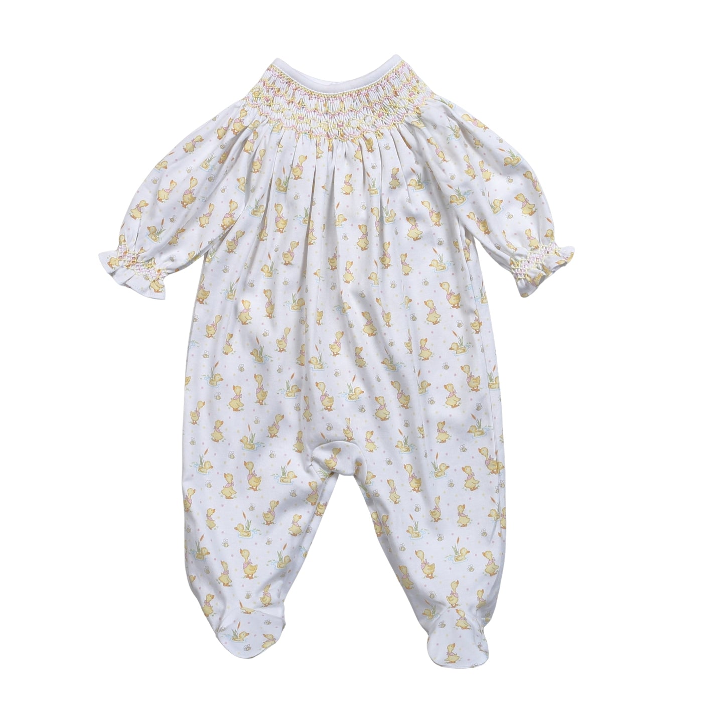 DKS-514 Ducks in the Pond Pima Hand Smocked Bishop Footie