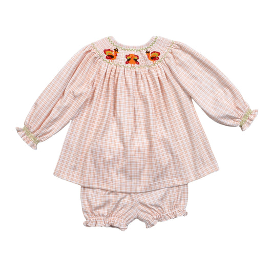 AUT-532 Thanksgiving  Hand Smocked Pima bloomers set
