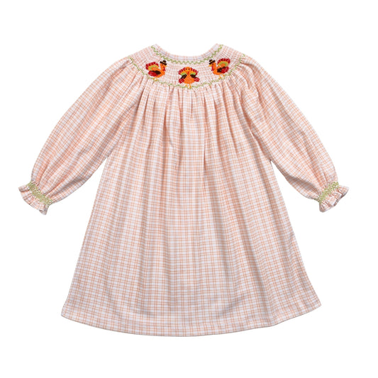 AUT-540 Thanksgiving  Hand Smocked Pima Hand Smocked Bishop Dress