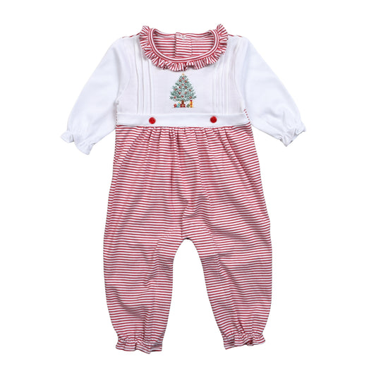 XMT-234 Christmas Tree   Hand Embroidered Pima  Romper