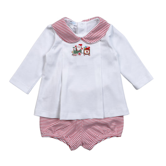 XTN-132 Christmas Train   Hand Embroidered Pima  Bloomers set