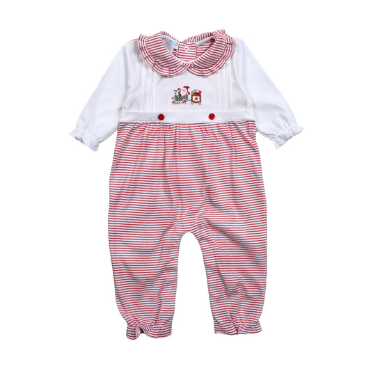 XTN-234 Christmas Train   Hand Embroidered Pima  Romper