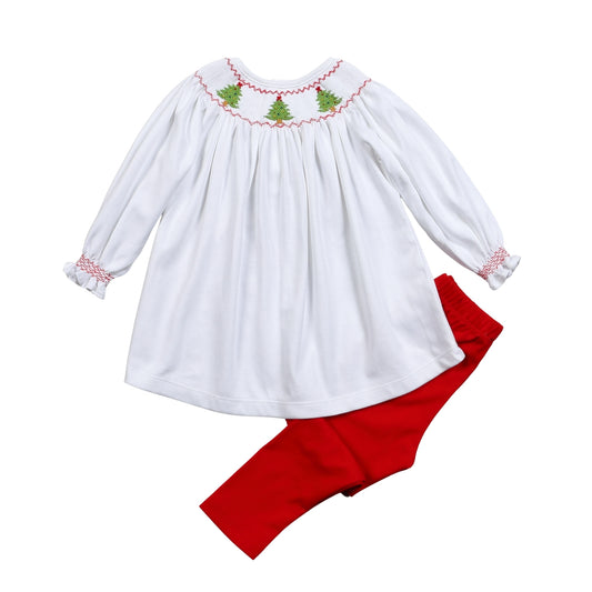 XMS-520 Christmas Trees Hand Smocked Pima pants set