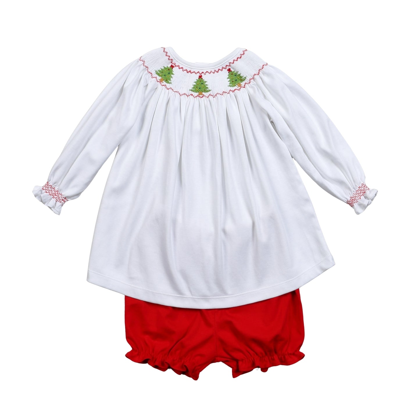 XMS-532 Christmas Trees Hand Smocked Pima bloomers set