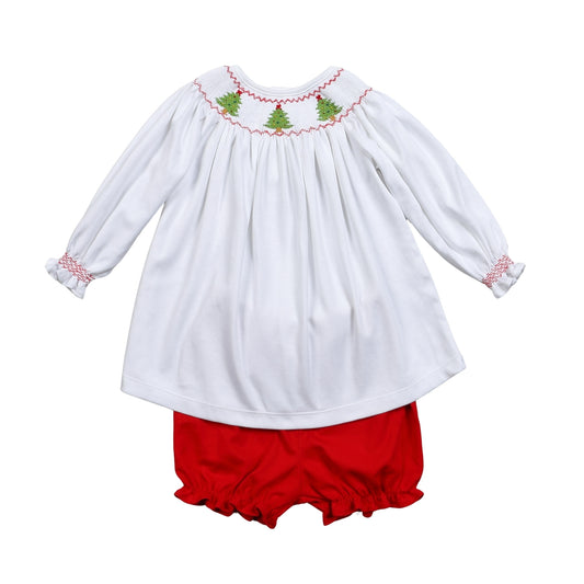 XMS-532 Christmas Trees Hand Smocked Pima bloomers set