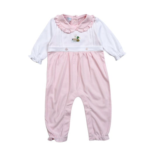 MLR-234 Blue Mallard Duck Hand Embroidered Pima  Romper