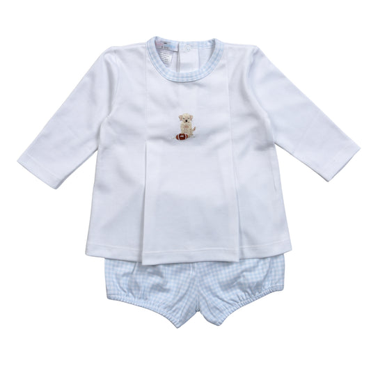 BSB-132 Blue Baseball   Hand Embroidered Pima  Bloomers set