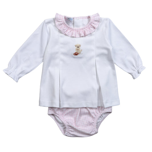 BSB-232 Pink Baseball   Hand Embroidered Pima  Bloomers set