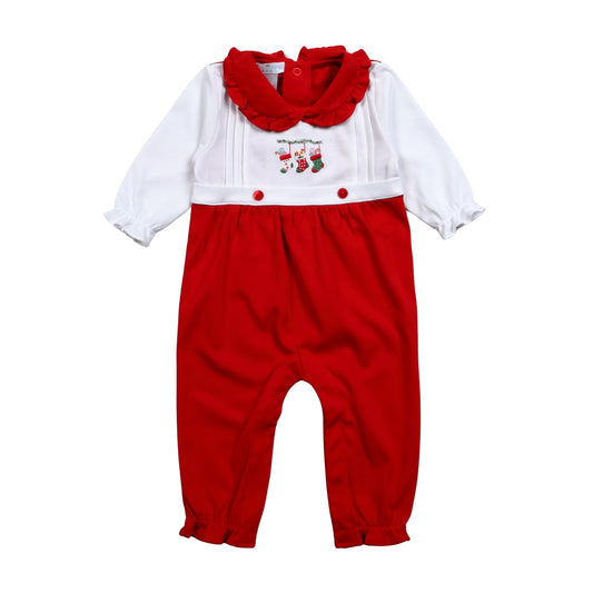 STK-234 Chrsitmas Stockings   Hand Embroidered Pima  Romper