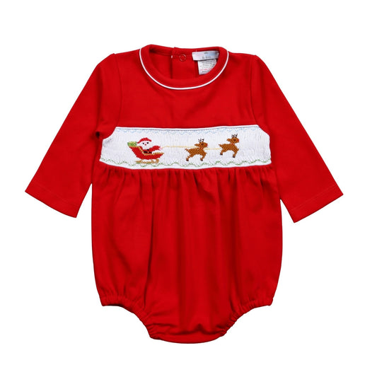 XMS-633 Santa's Sleigh Hand Smocked Bubble