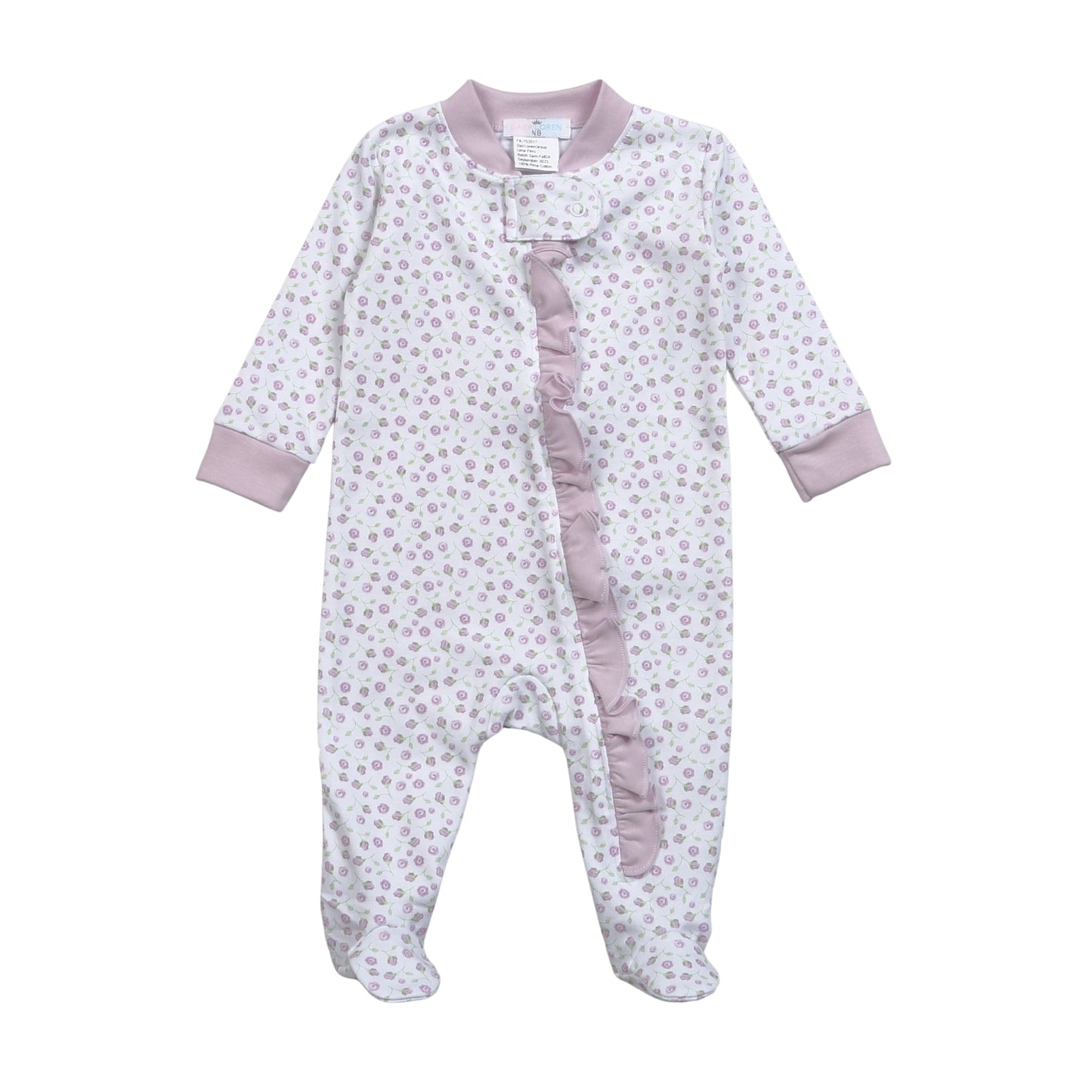 LYN-299 Lyn Purple Floral Pima Zipper Footie