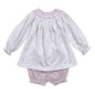 LYN-532 Lyn Purple Floral Hand Smocked Pima bloomers set