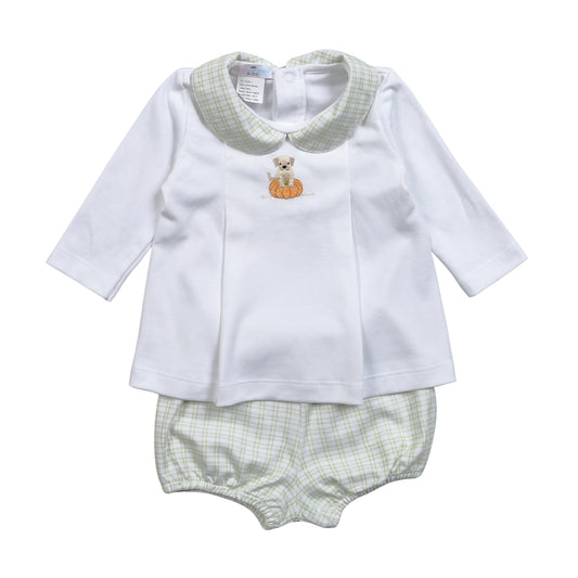 PUW-132 Pumpkins and Paws Hand Embroidered Pima  Bloomers set