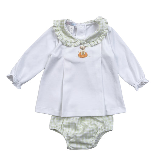 PUW-232 Pumpkins and Paws Hand Embroidered Pima  Bloomers set