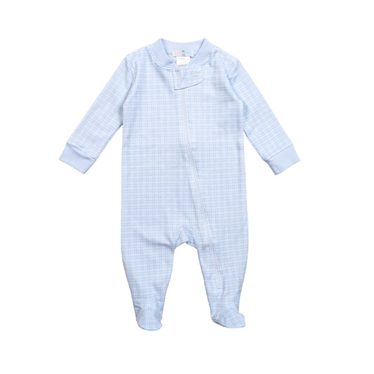 BPD-299 Blue Plaid Pima Zipper Footie