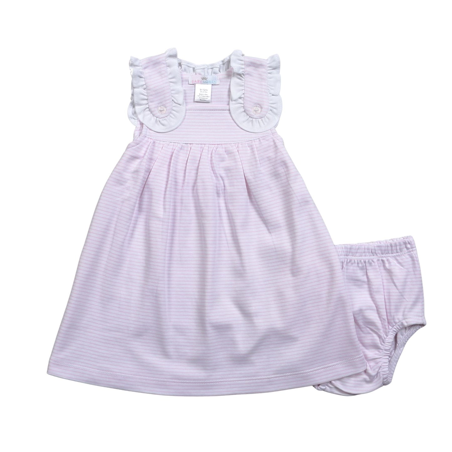 PSS-320 PINK STRIPES DRESS W/DIAPER COVER SET POINTY COLLAR