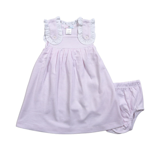 PSS-320 PINK STRIPES DRESS W/DIAPER COVER SET POINTY COLLAR