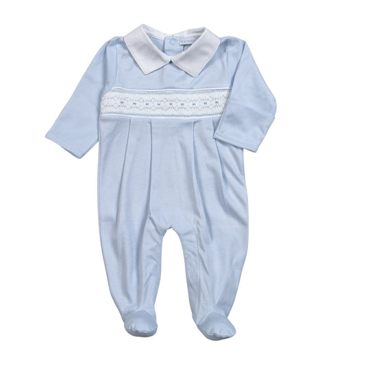 BCL-314 Blue Hand Smocked Pima Footie
