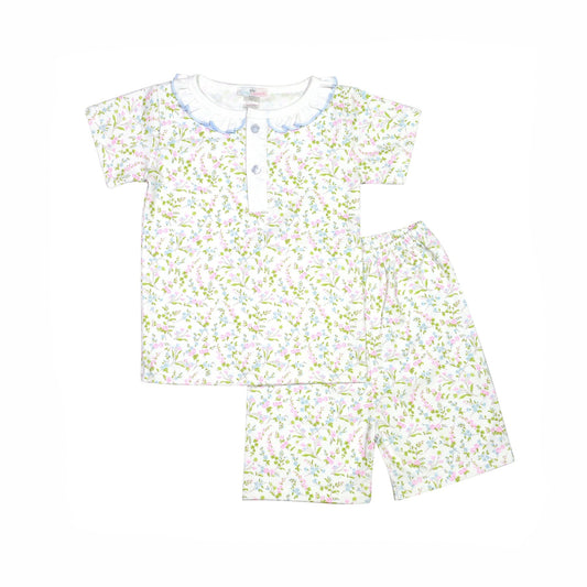 BEL-099 BELLE BLUE/PINK FLORAL PIMA TWO PIECES LOUGEWEAR
