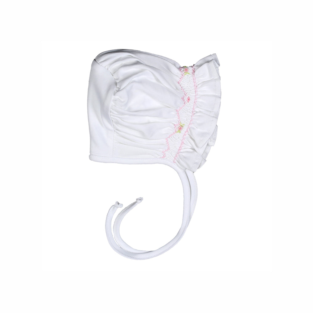 WPK-915 WHITE AND PINK HAND SMOCKED PIMA BONNET