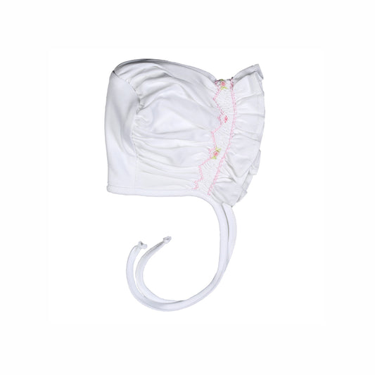 WPK-915 WHITE AND PINK HAND SMOCKED PIMA BONNET