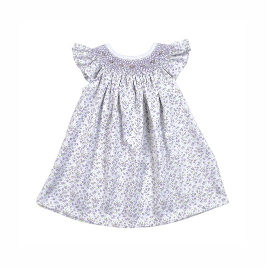 LEY-440 LEYLA PURPLE FLORAL HAND SMOCKED BISHOP DRESS