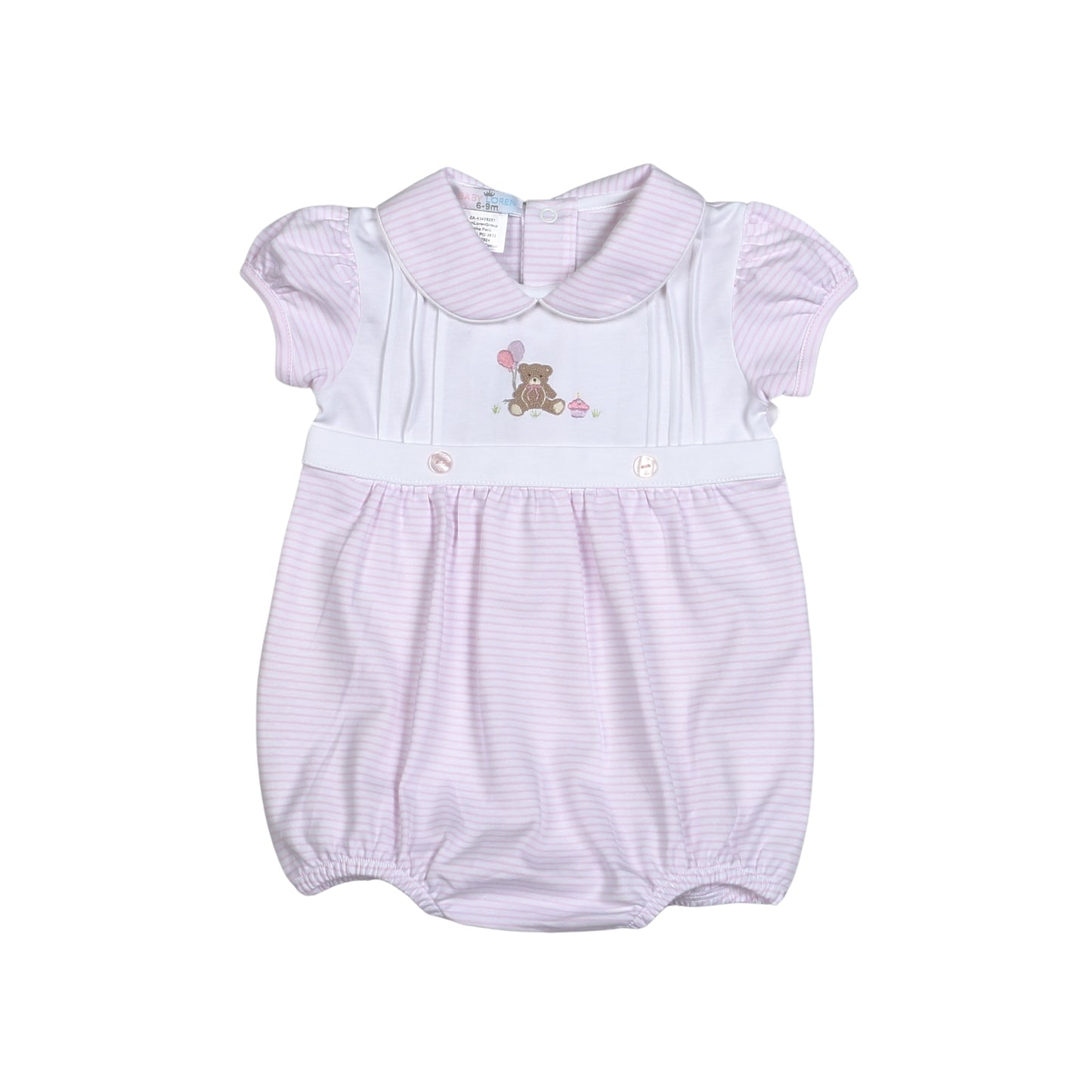 BBR-030 PINK BIRTHDAY BEAR HAND EMBROIDERED PIMA BUBBLE