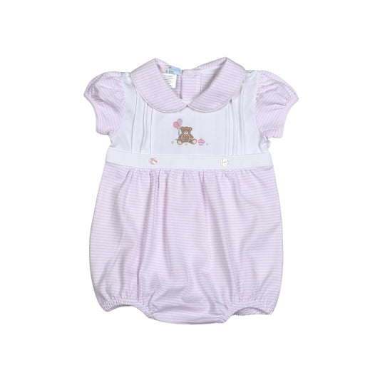 BBR-030 PINK BIRTHDAY BEAR HAND EMBROIDERED PIMA BUBBLE