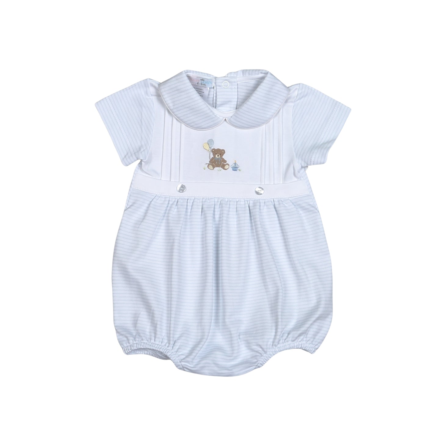 BBR-130 BLUE BIRTHDAY BEAR HAND EMBROIDERED PIMA BUBBLE