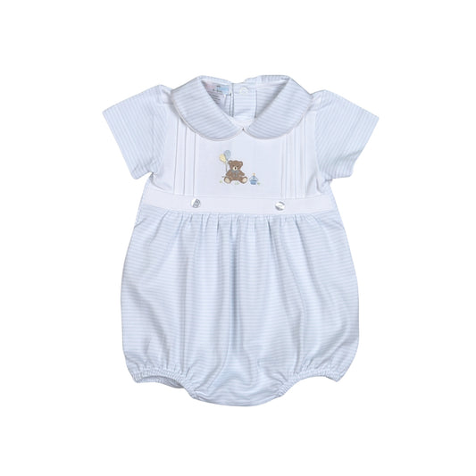 BBR-130 BLUE BIRTHDAY BEAR HAND EMBROIDERED PIMA BUBBLE