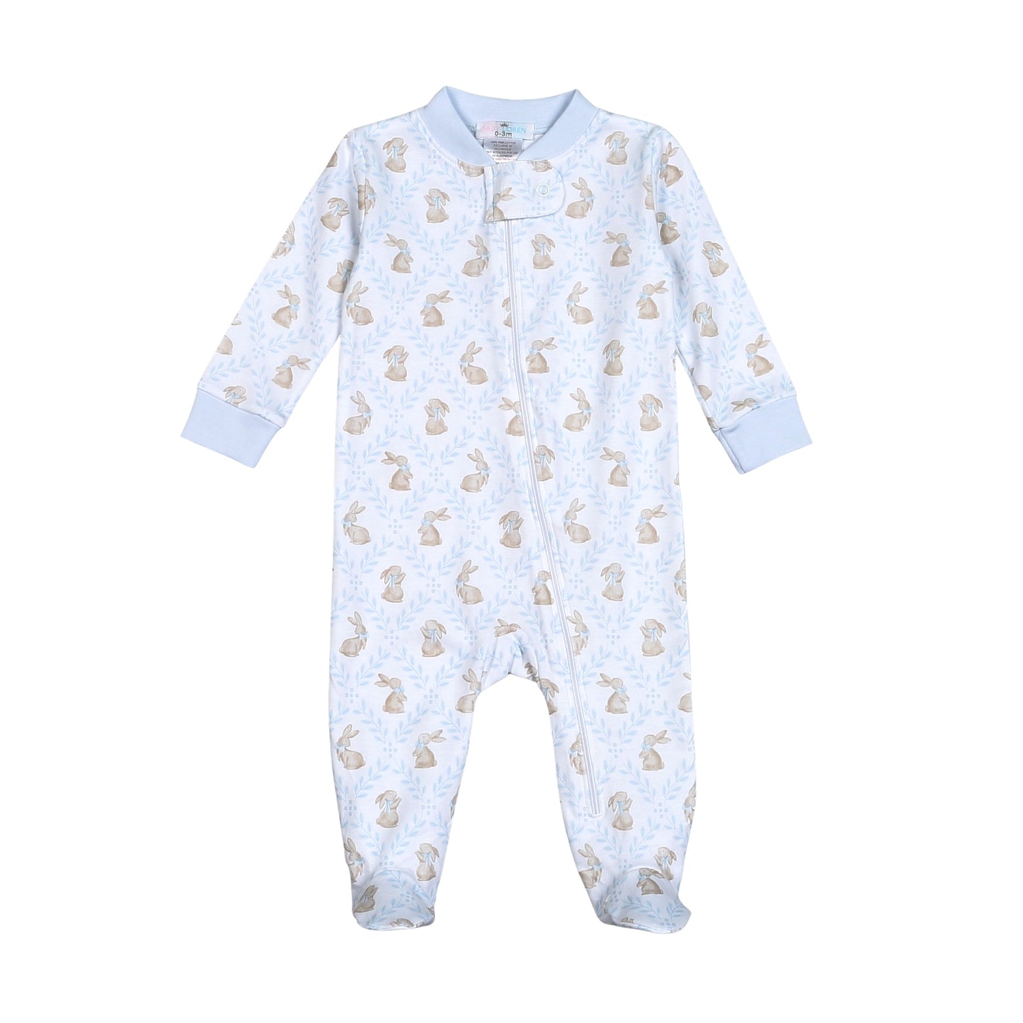 ETR-014 BLUE EASTER BUNNIES PIMA ZIPPER FOOTIE
