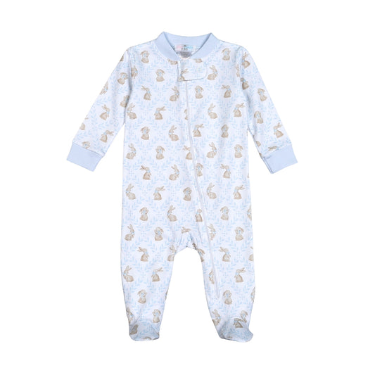 ETR-014 BLUE EASTER BUNNIES PIMA ZIPPER FOOTIE