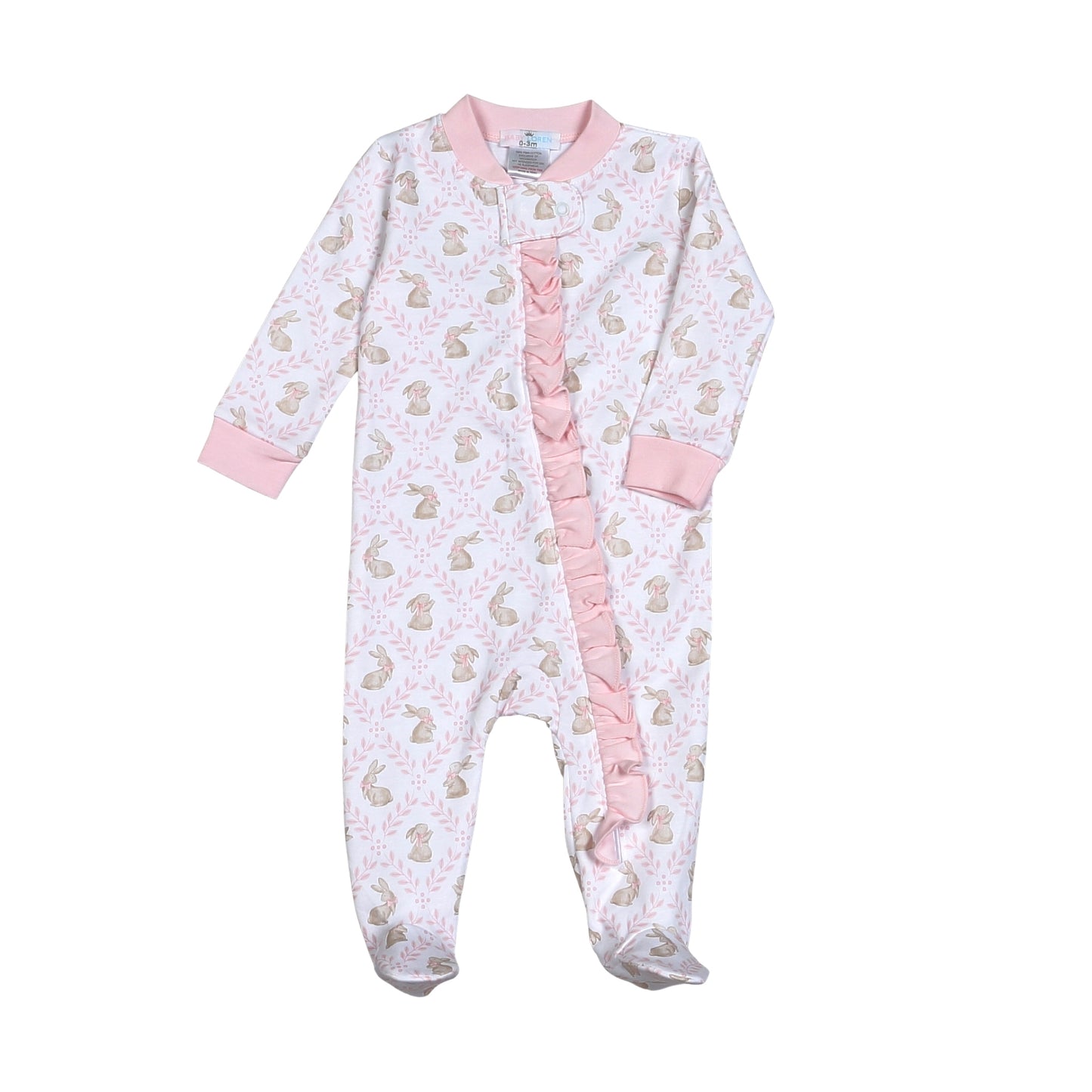 ETR-214 PINK EASTER BUNNIES PIMA ZIPPER FOOTIE